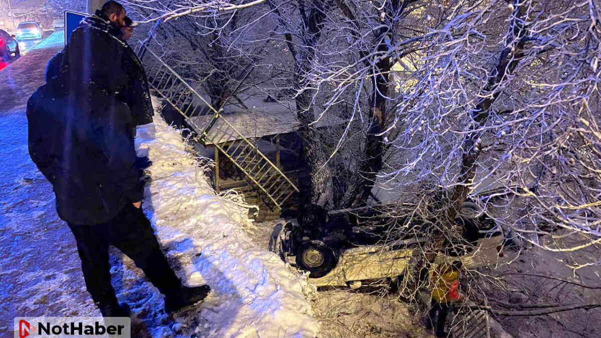 Kayseri'de 5 metreden düşen aracın sürücüsü kazadan yara almadan kurtuldu
